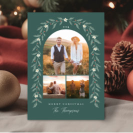 Tarjeta de Navidad verde con foto de guirnalda flo