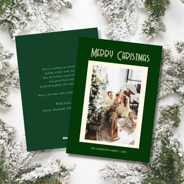 Tarjeta de Navidad verde con foto familiar persona (Subido por el creador)