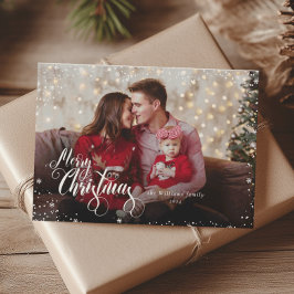 Tarjeta de Navidad verde con foto personal Feliz N