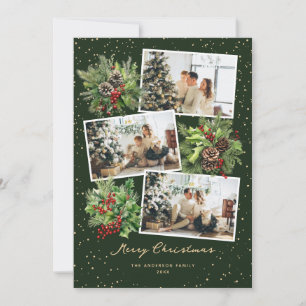 Tarjeta de Navidad verde de collage de foto botáni