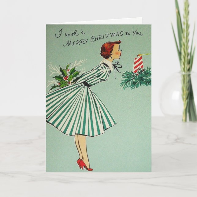 Tarjeta de Navidad verde de la señora (Anverso)