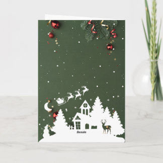 Tarjeta de Navidad Verde de Lujo con Acentos Dorad