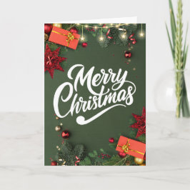 Tarjeta de Navidad Verde de Lujo con Acentos Dorad