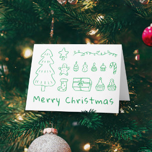 Tarjeta de Navidad verde dibujada a mano