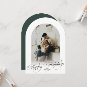 Tarjeta de Navidad verde elegante con foto del Arc