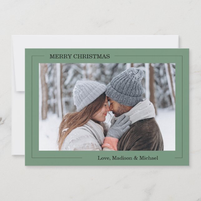 Tarjeta de Navidad Verde Foto Alegre (Anverso)