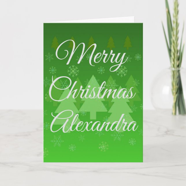 Tarjeta de Navidad verde personalizada doblada (Anverso)