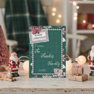 Tarjeta de Navidad Verde Vintage Retro Adorable