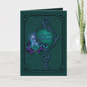 Tarjeta de Navidad verde y púrpura de la luz de
