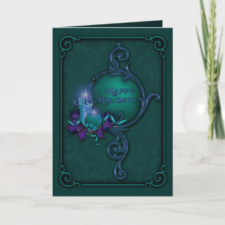 Tarjeta de Navidad verde y púrpura de la luz de