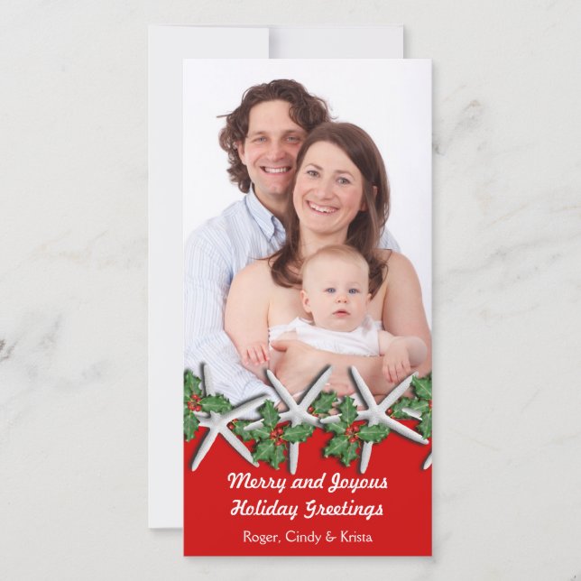 Tarjeta de Navidad vertical con estrella de mar so (Anverso)