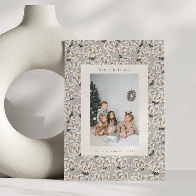 Tarjeta de Navidad vertical elegante gris con foto (Subido por el creador)