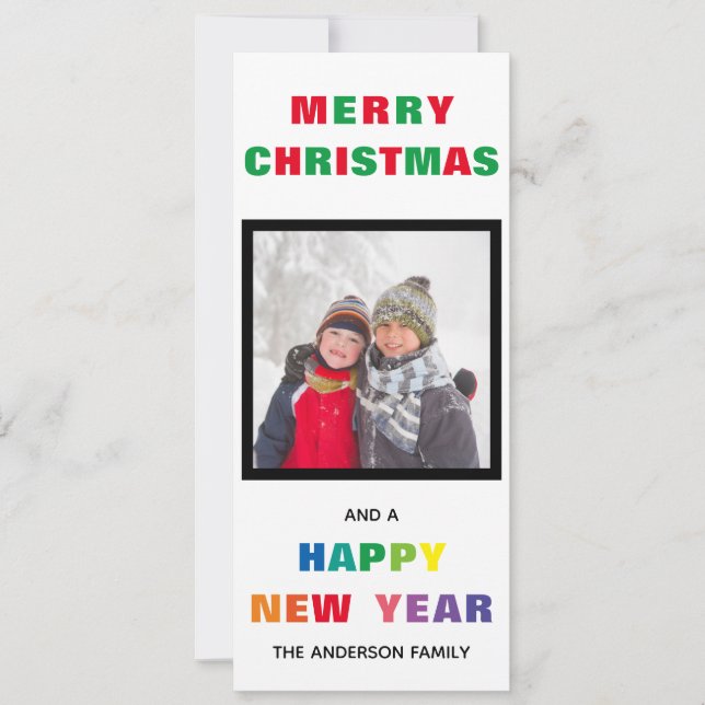 Tarjeta de Navidad vertical - Feliz Navidad arcoír (Anverso)