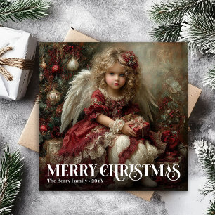 Tarjeta de Navidad Victoriana Angelical Elegante