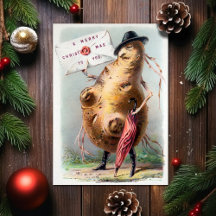 Tarjeta de Navidad Victoriana Antigua Extraña