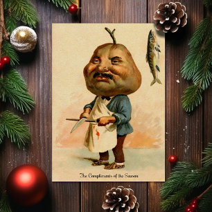 Tarjeta de Navidad Victoriana Antigua y Extraña