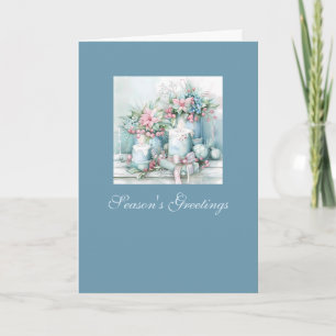 Tarjeta de Navidad Victoriana con Velas y Flores