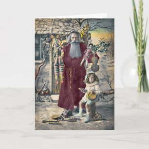 Tarjeta de Navidad Victoriana de Papá Noel espeluz