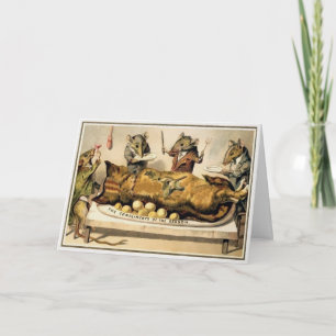 Tarjeta de Navidad victoriana de ratones comiendo