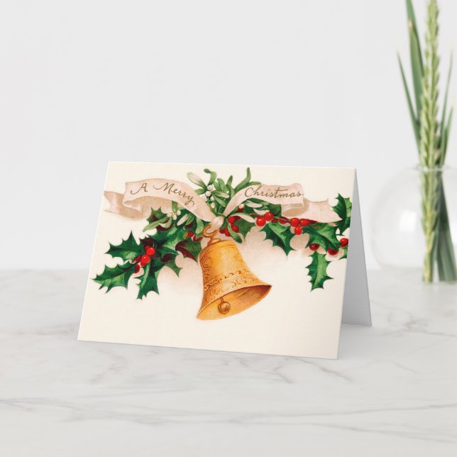 Tarjeta de Navidad vieja de la moda - acebo (Anverso)