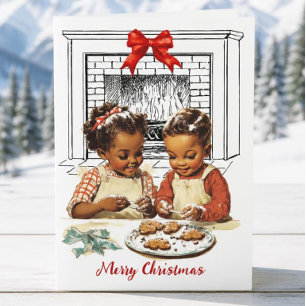 Tarjeta de Navidad vintage afroamericana