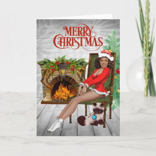 Tarjeta de Navidad vintage afroamericana