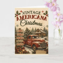 Tarjeta de Navidad Vintage Americana Camión Rojo F