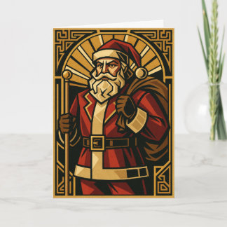 Tarjeta de Navidad vintage Art Déco Santa rojo y d