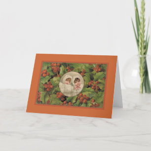 Tarjeta de Navidad vintage con 2 Chicas jóvenes en