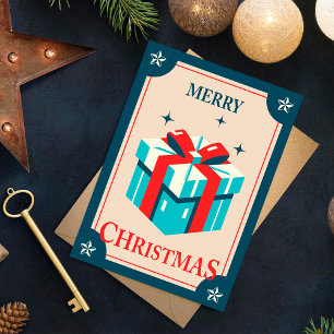 Tarjeta de Navidad Vintage con caja de regalo fest