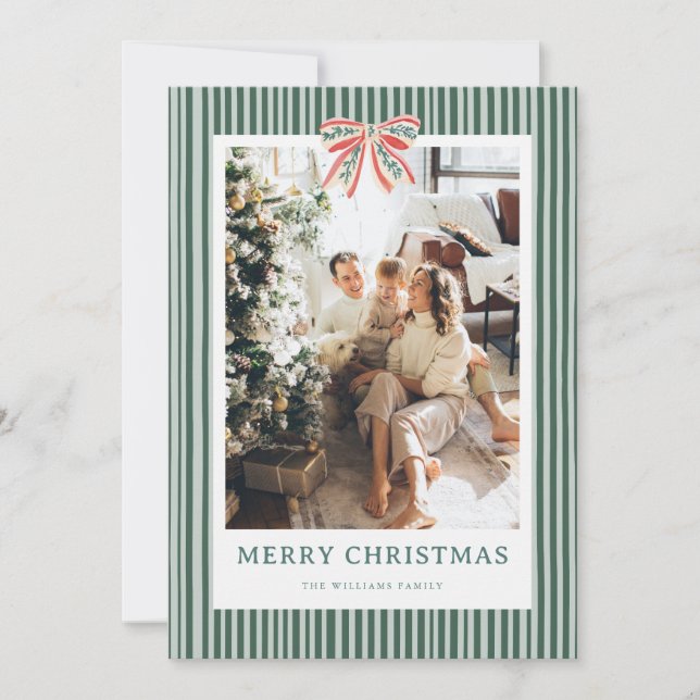 Tarjeta de Navidad Vintage con Lazo de Raya (Anverso)