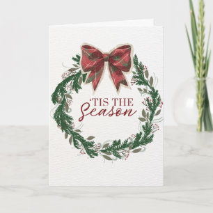 Tarjeta de Navidad Vintage con Lazo Escocés