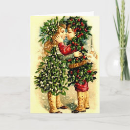 Tarjeta de Navidad vintage con un beso