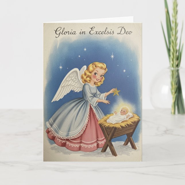 Tarjeta de Navidad vintage de ángel (Anverso)