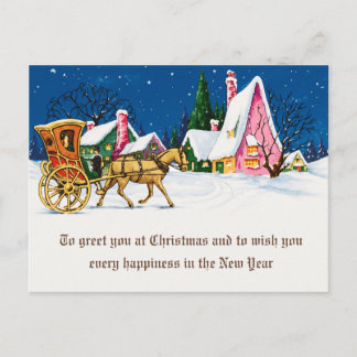 Tarjeta de Navidad Vintage de Carruaje Tirado por