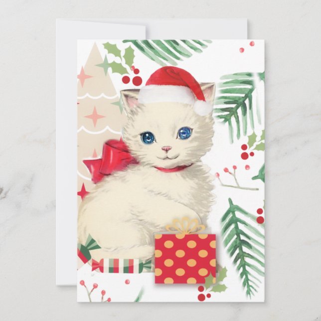 Tarjeta de Navidad vintage de gatito (Anverso)