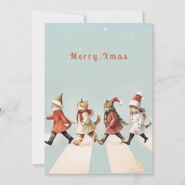 Tarjeta de Navidad vintage de gato (Anverso)