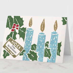 Tarjeta de Navidad Vintage de Linóleo Impreso con