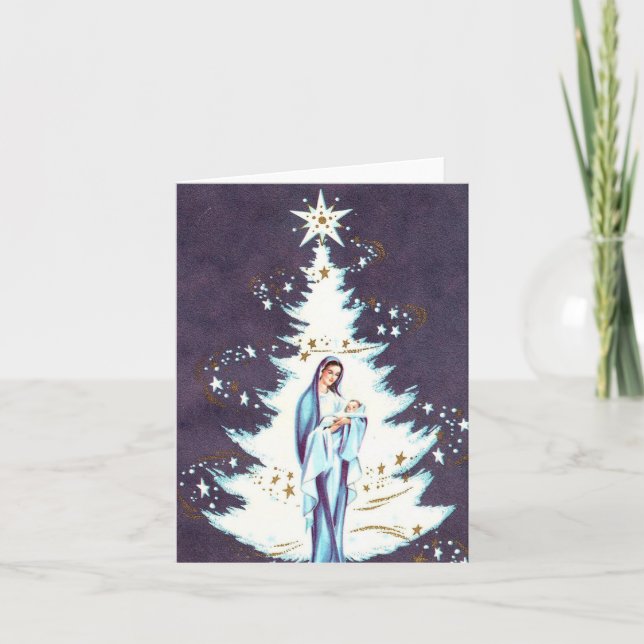 Tarjeta de Navidad vintage de madre e hijo (Anverso)