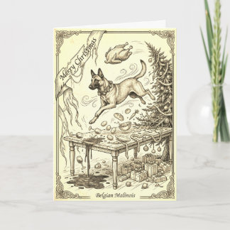 Tarjeta de Navidad Vintage de Malinois Bélgica con