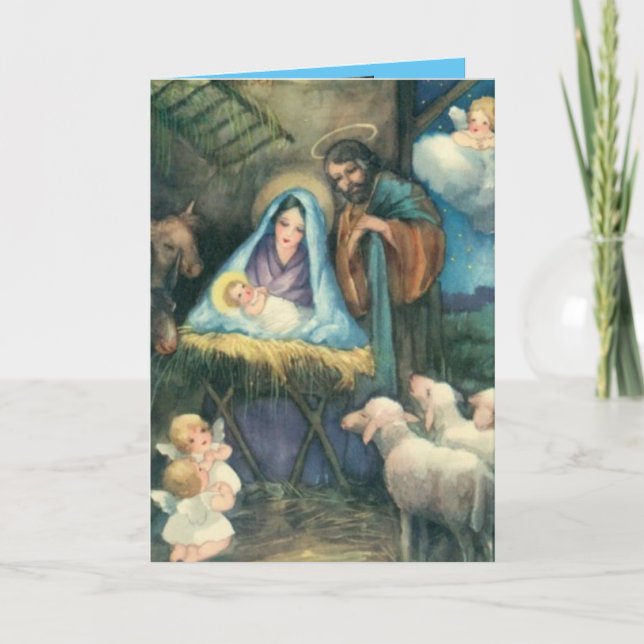Tarjeta de Navidad Vintage de Nacimiento (Anverso)