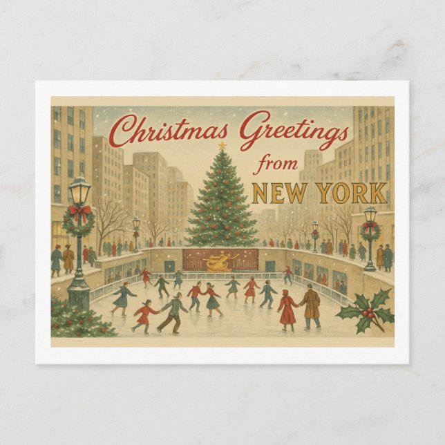 Tarjeta de Navidad Vintage de Nueva York (Anverso)