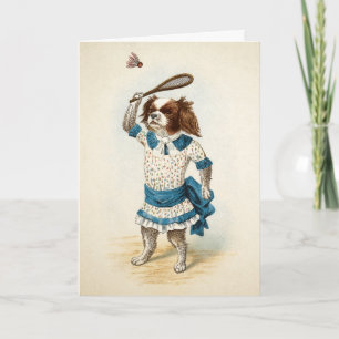 Tarjeta de Navidad Vintage de perro de bádminton