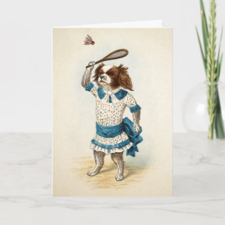 Tarjeta de Navidad Vintage de perro de bádminton