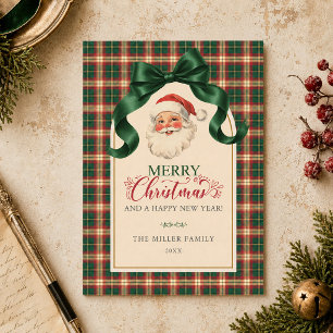 Tarjeta de Navidad vintage de Santa Claus a cuadro