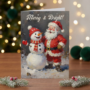 Tarjeta de Navidad vintage de Santa y muñeco de ni