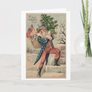 Tarjeta de Navidad vintage del Tío Sam patriótico