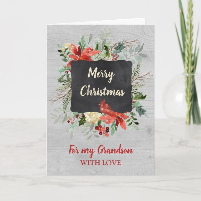 Tarjeta de Navidad Vintage Grandson Merry (Anverso)