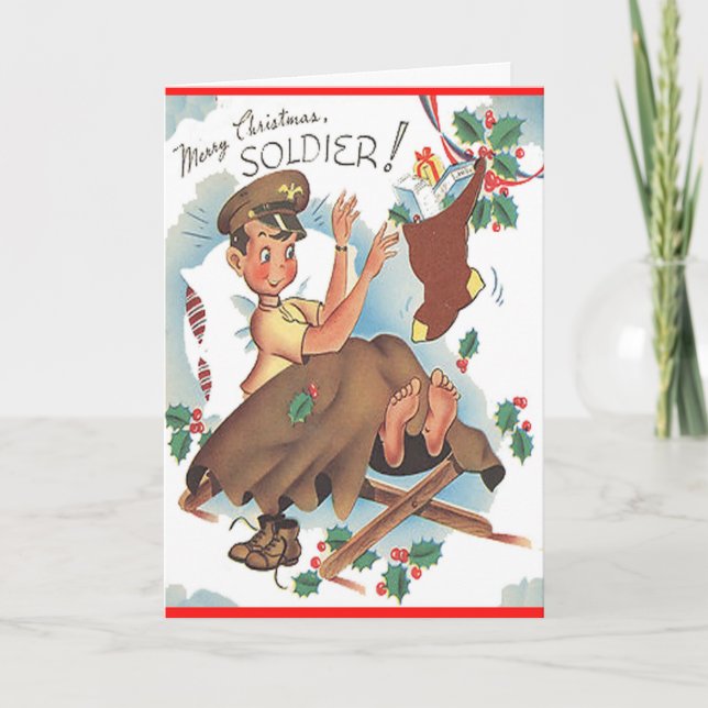 Tarjeta de Navidad Vintage Military Merry (Anverso)