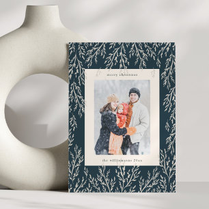 Tarjeta de Navidad Vintage Navy con Vegetación Dos